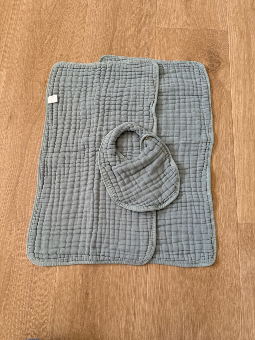 Quilted Muslin Baby Mat + Bib Set — steel blue